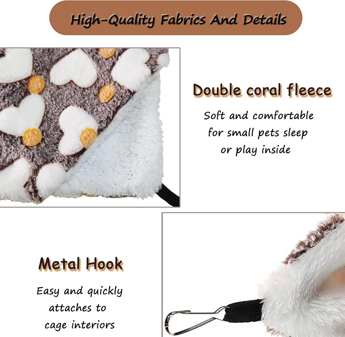 Cat Hammock for Cage - Double-Decker Hanging Bed for Kitten Only (Under 5 Lbs) - Fits Ferret, Rat, Hamster - Machine Washable - 13.3" X 13.3" - Love Coffee Pattern