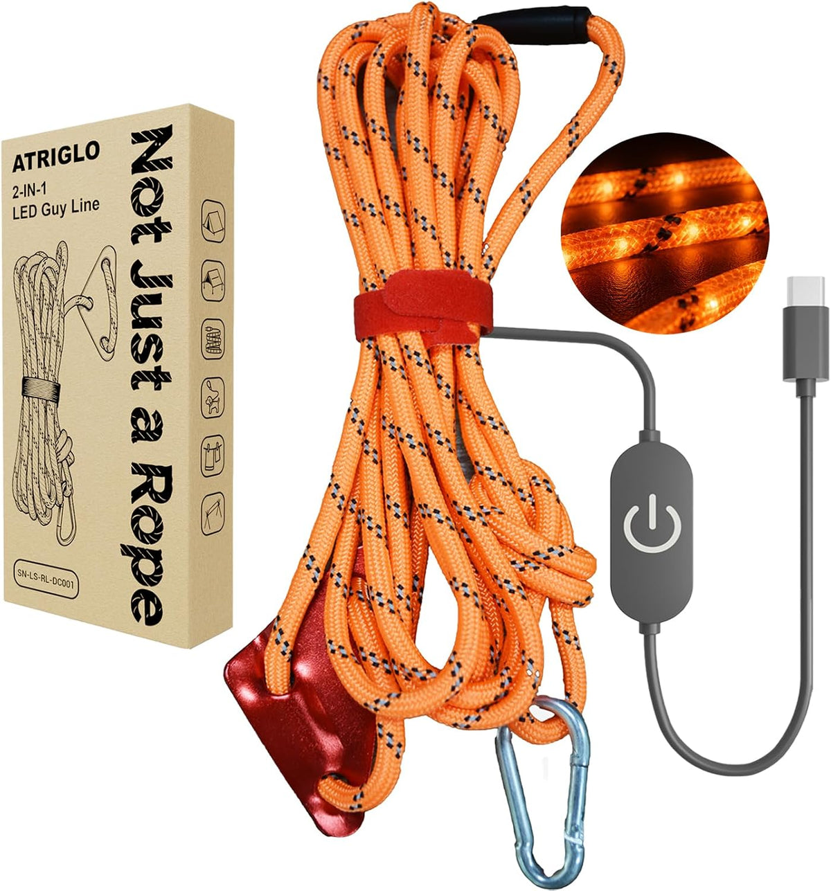 Camping Rope with Light 12FT 660LB LED Illuminated Nylon