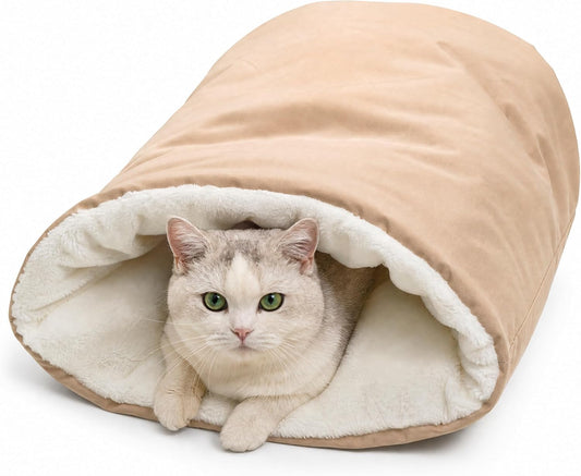 Cat Sleeping Bag Cave Bed Self Warming Heated Cat Bed Cozy Enclosed Cat Cave for Indoor & Outdoor Cats, Fluffy Warm Burrow Cat Bed Winter, Washable Hooded Cat Nest Pet Cave Bed
