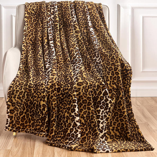 Edenleaf Leopard Print Blanket Fleece Throw for Bed Sofa Travel and Camping, Super Soft Cozy Fluffy Plush Cheetah Print Blanket for All Seasons 50"X60" (Dark Brown)