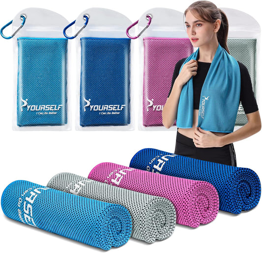 SYOURSELF Cooling Towels for Neck and Face, 4 Pack 40" X 12" Cooling Towel for Hot Weather, Soft Breathable Instant Cool Chilly Pad for Sports Golf Yoga Gym Athletes Camping Ice Towels