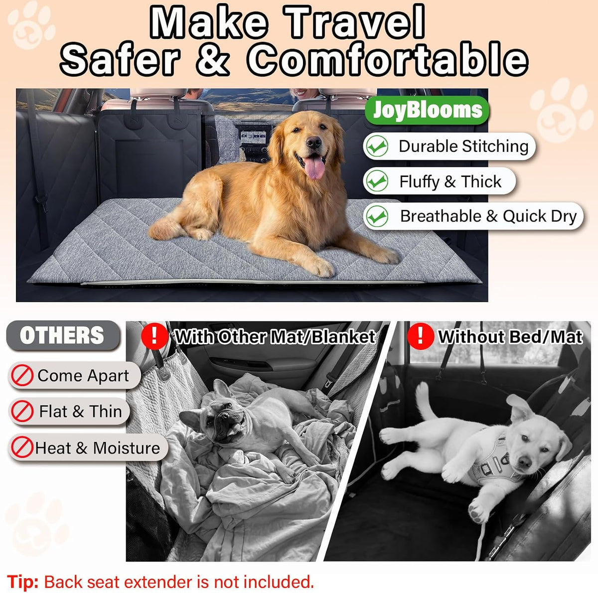 Joyblooms Dog Bed for Car Back Seat Dog Bed Cooling Dog Mat for Car Pet Mat,Gray