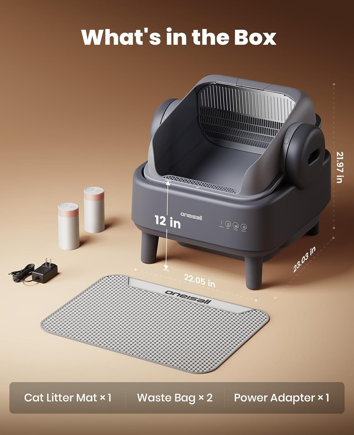 Oneisall Self Cleaning Litter Box with APP Control: Open-Top Smart Cat Litter Box Rinsable Easy Clean, Safety Protection&11L Large Waste Bin, Automatic Litter Box for Large Cats (Ease S1 Pro)
