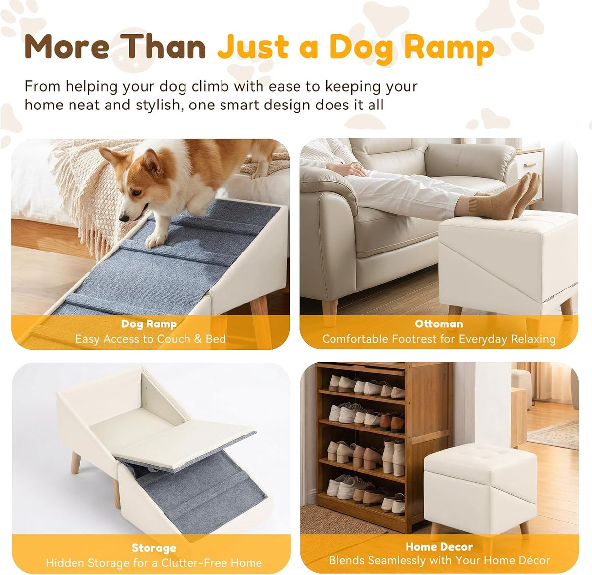 Dog Ramp for Couch, 3-In-1 Ottoman & Pet Stairs for Small Dogs