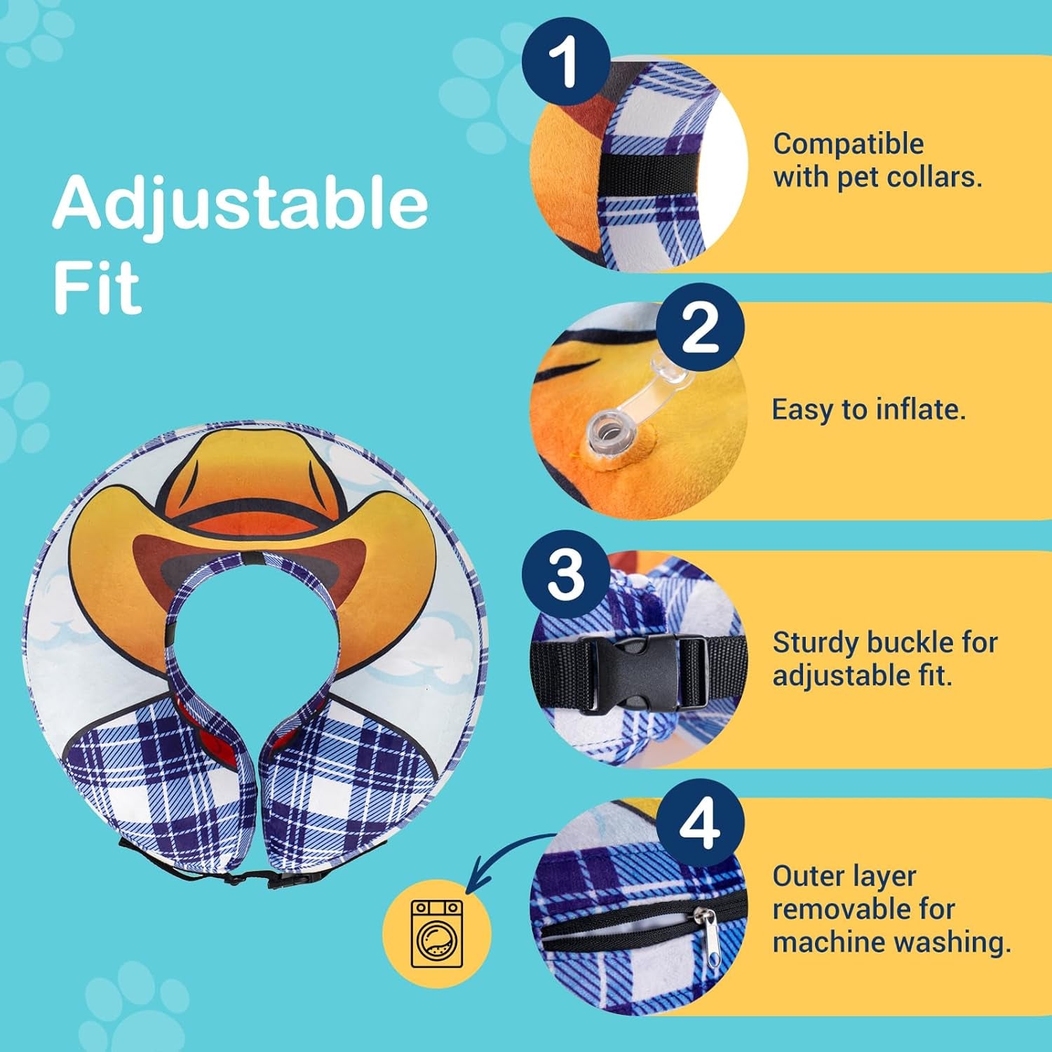 Avont Inflatable Dog Cone Collar after Surgery, Soft Dog Donut Collar to Stop Licking, E Collar Cone Alternative for Small Medium Large Dogs -Cowboy(S)