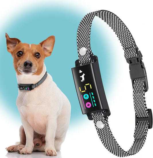 No Shock Bark Collar for Small Dogs 8-40 Lbs - Beep & Vibration, Smart Screen, 5 Sensitivity, Anti-False Trigger, Magnetic Rechargeable, IP67 Waterproof, Black/Grey