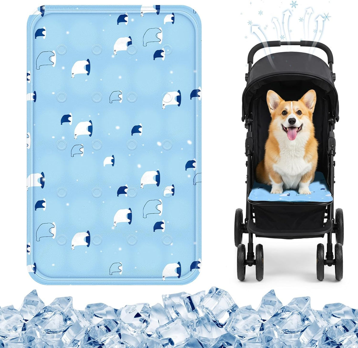 Nuanchu Pet Cooling Mat, Sky Blue Bear, 11.81 X 19.69 Inches, 1 Pcs