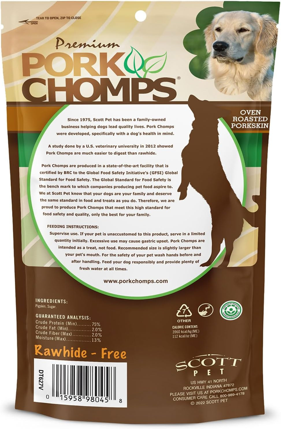 Pork Chomps Roasted Pressed Pork Skin Dog Chews, 4.5-Inch Bone, 2 Count