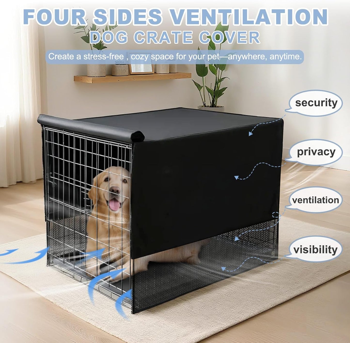 Explore Land Breathable Dog Crate Cover - 4 Sides Mesh Ventilation, Basic Pet Kennel Cover, All Sides Open, Universal Fit for 1 2 3 Doors 24 Inches Wire Dog Crate
