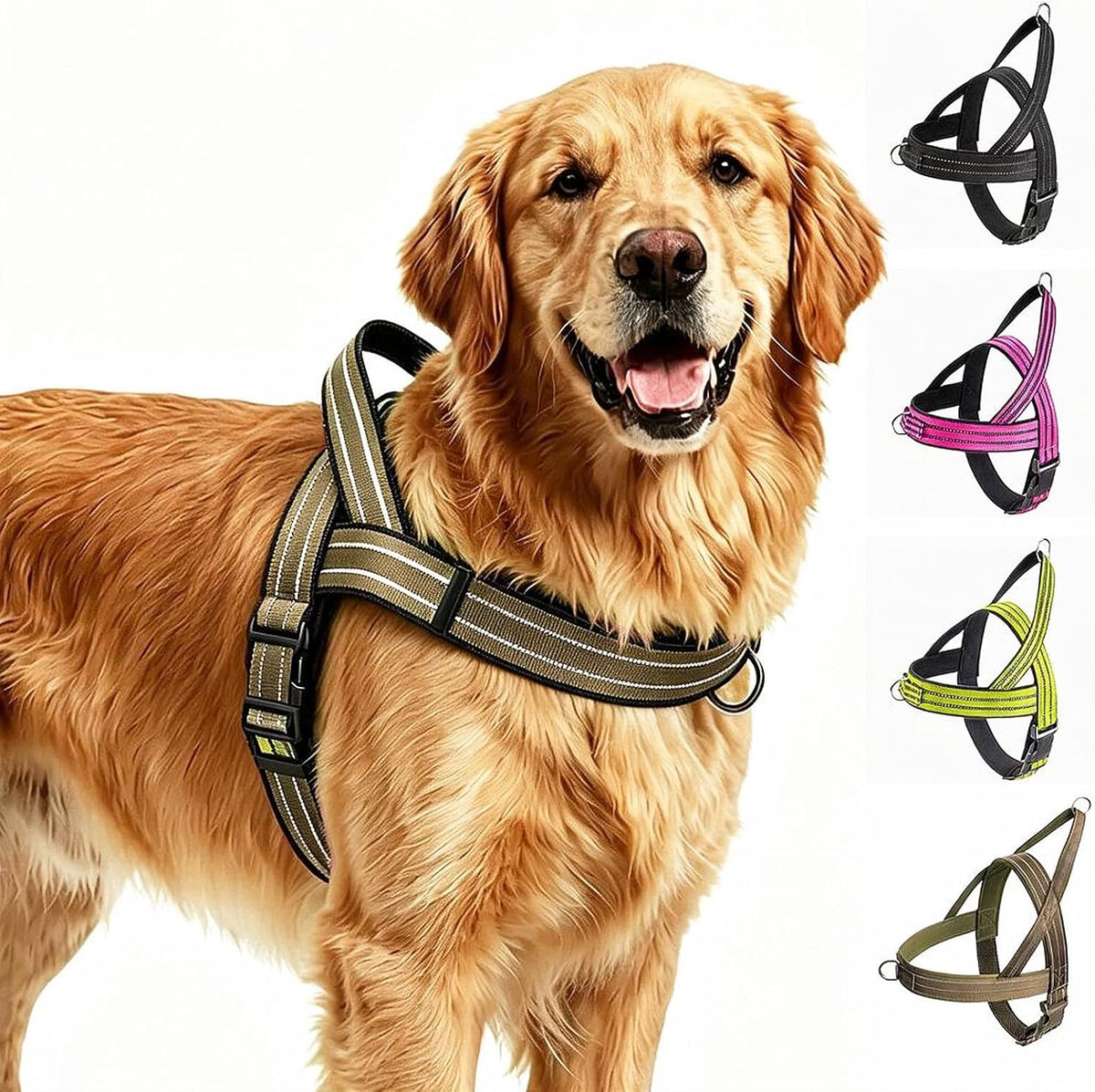 No Pull Dog Harness Front Clip, Escape Proof Dog Harness,Reflective Durable Harness for Safe Daily Walking for Medium Large Dog(Khaki,Xl)