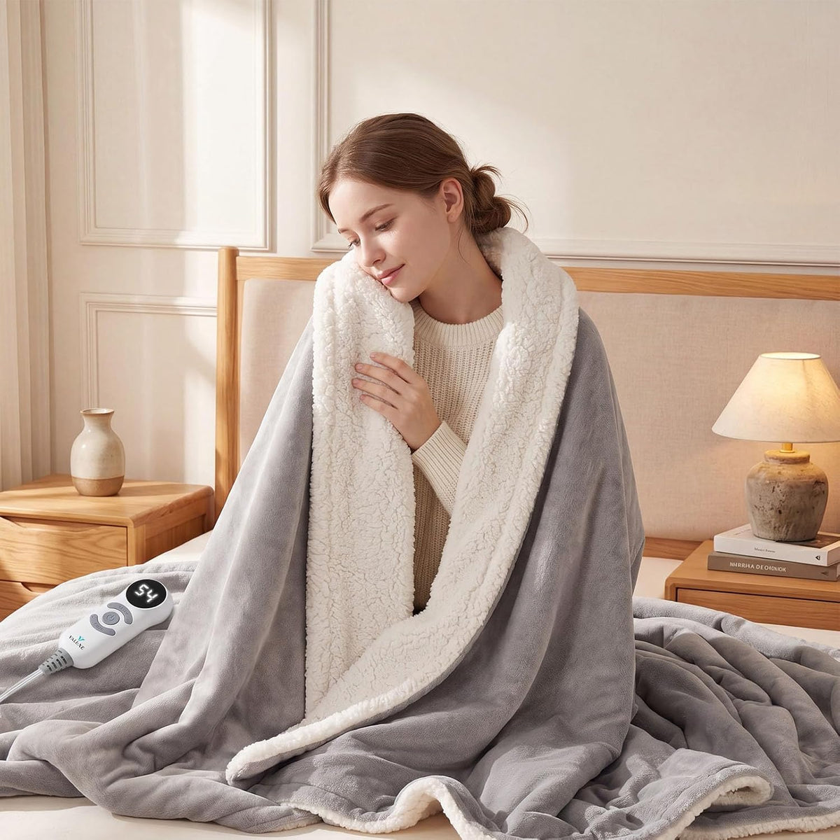 VALUXE Heated Electric Blanket Throw 50"X60" Grey 5 Heating Levels