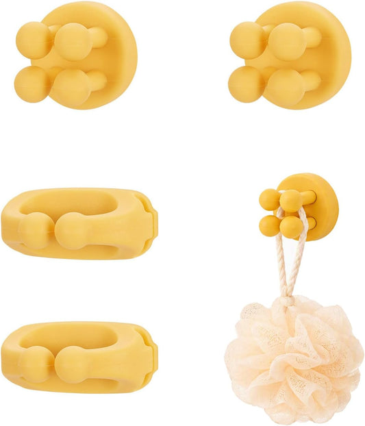Silicone Hooks Self Adhesive Bathroom Hooks Towel Toothbrush Yellow 4 Pcs