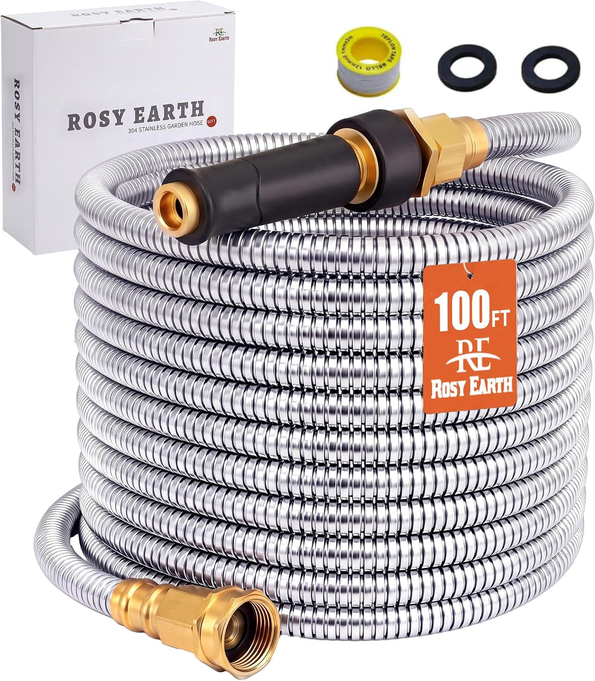 Rosy Earth 100 FT Garden Hose Expandable, 304 Stainless Steel Water Hose