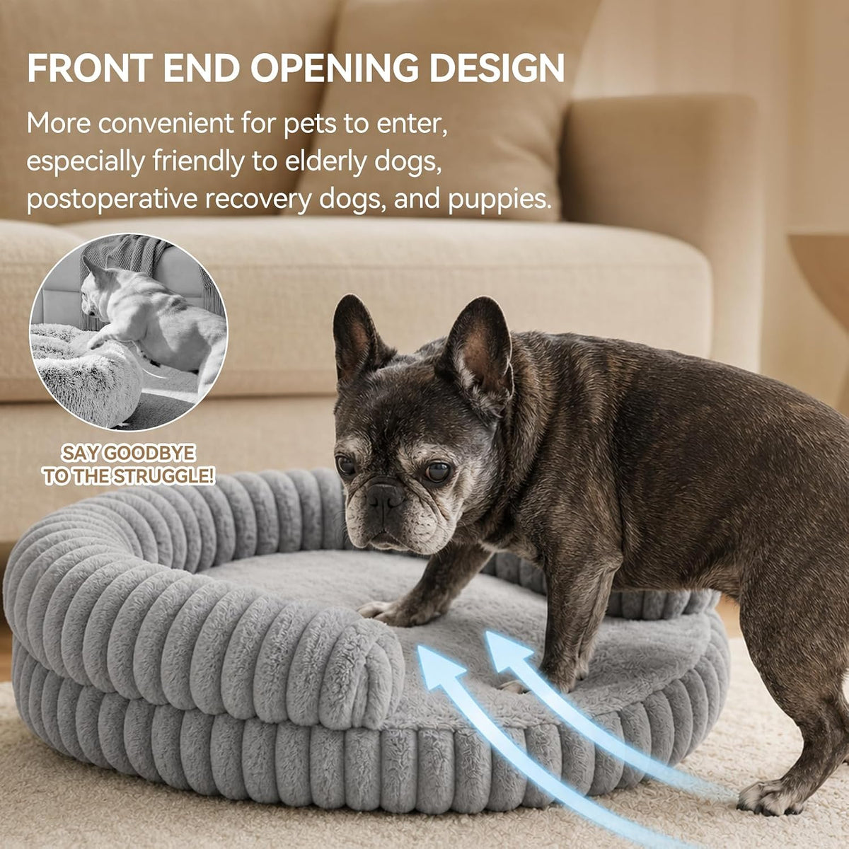 Luxury Donut Dog Bed, Fluffy Orthopedic Dog Couch Washable round Pet Sofa