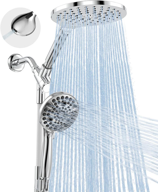 Makefit Dual Handheld Shower Head Combo, 2-In-1 Rain Shower Heads System 8 Inch Rainfall Shower Head and 10 Modes High Pressure Hand Held Showerhead with Built-In Power Wash