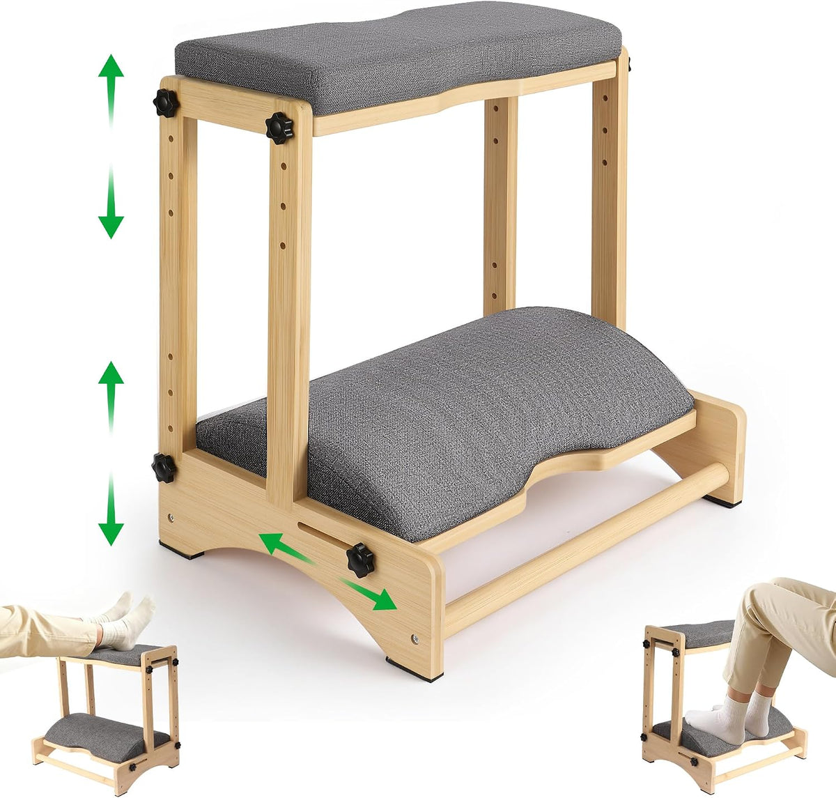 Foot Rest for under Desk, Two-Tier Bamboo Foot Stool with Soft Cushions
