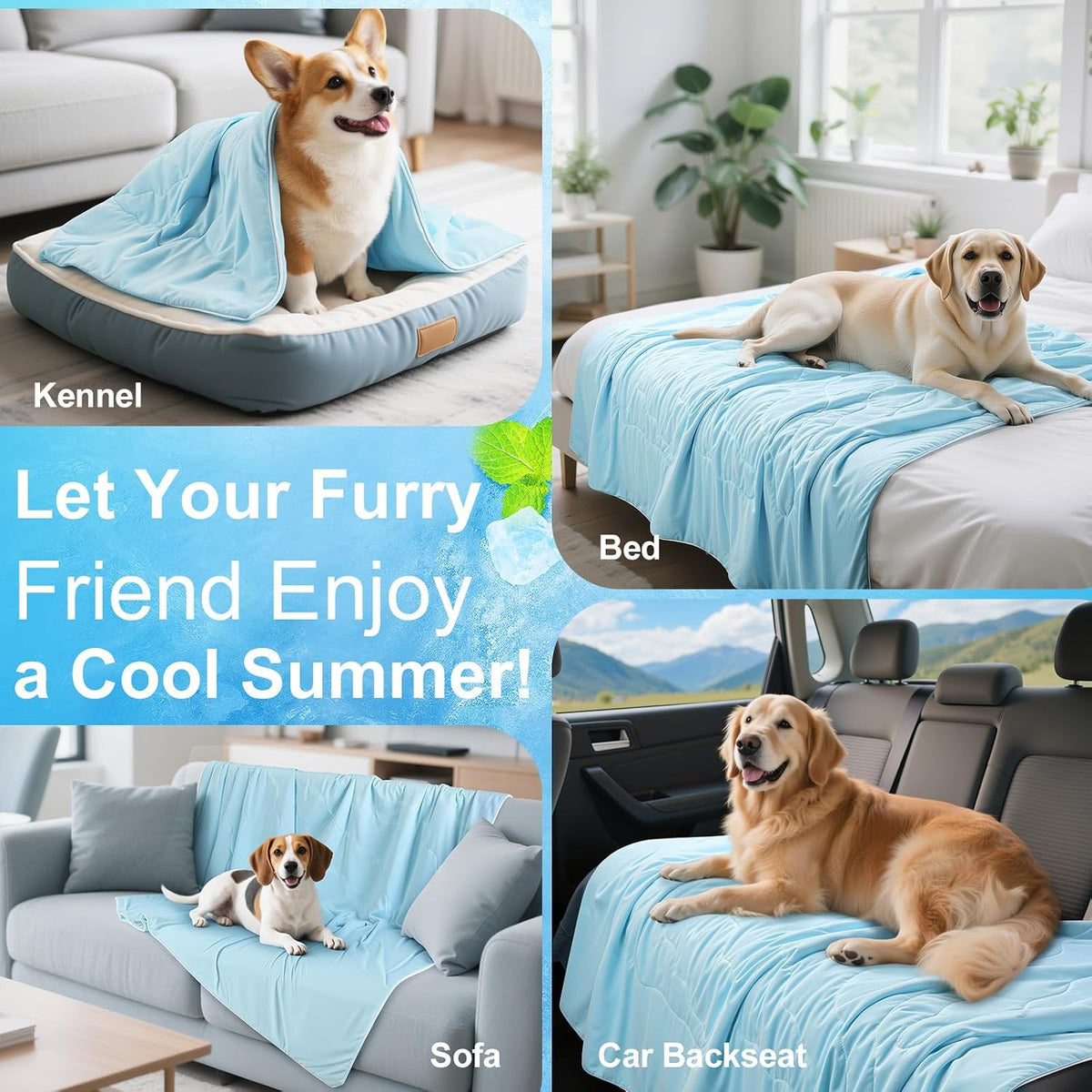 Premium Q-MAX>0.4 Cooling Dog Blanket, 30"×40", L, Blue