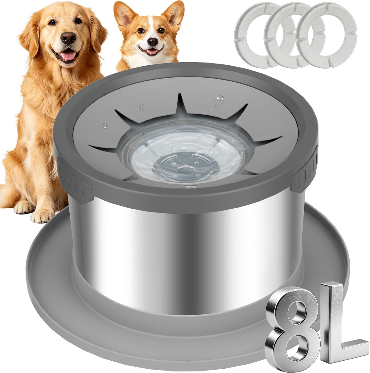 UPSKYPET 8L No Spill Dog Water Bowl, Stainless Steel Anti-Splash Bowls