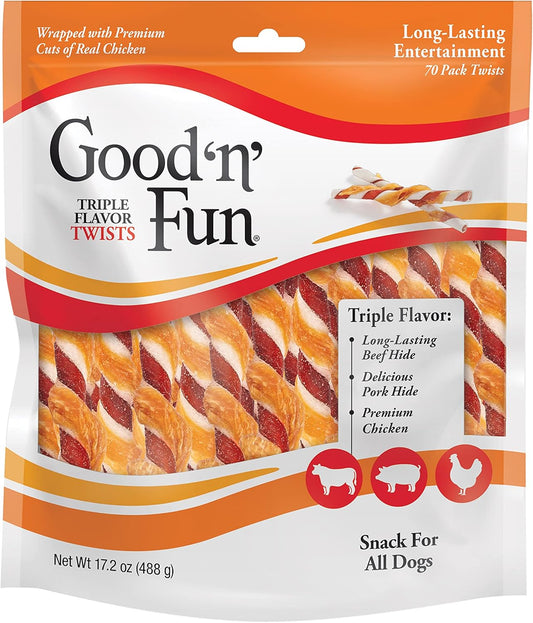 Good 'N' Fun Twists Long-Lasting Dog Treat Made with Real Protein, 70 Count