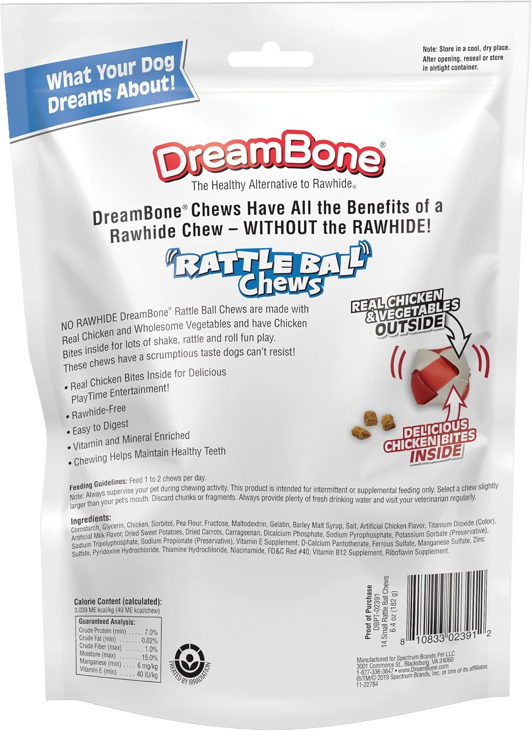 Dreambone Rattleball Chew Rawhide-Free Dog Treats, Real Protein, 14 Count
