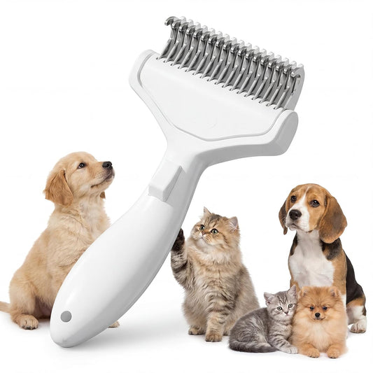 Self Cleaning Deshedding Comb, Undercoat Rake for Dogs & Cats(Ivory White)