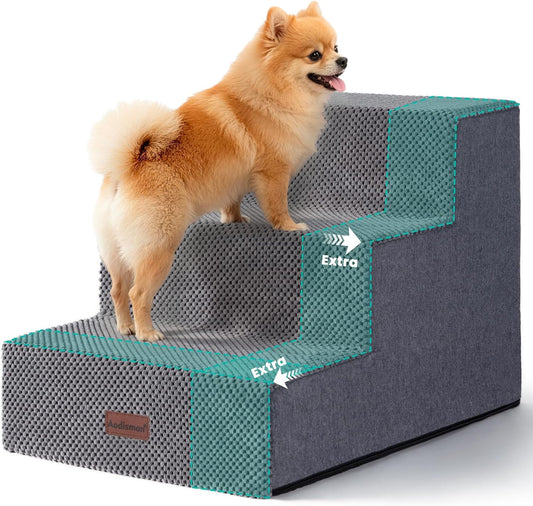 Aodisman Dog Stairs for Small Dogs,3-Step Wide Pet Stairs for Couch & Bed