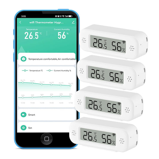 Wifi Thermometer Hygrometer: Smart Temperature and Humidity Sensor, Real-Time Monitor, App Notification, Digital Indoor Temperature Sensor, Compatible with Alexa/Google Home(4Pack)