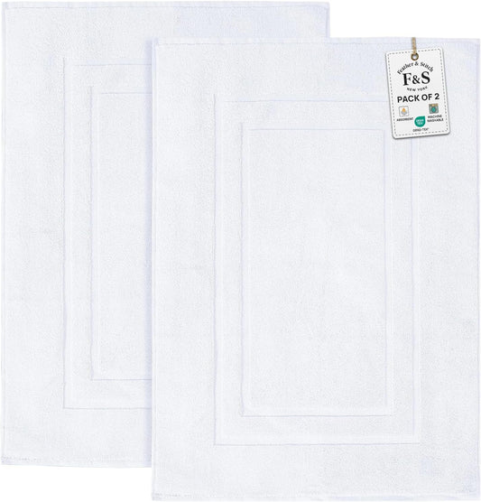 Feather & Stitch 100% Cotton Bath Mats 2 Piece 30X21 Inches, White