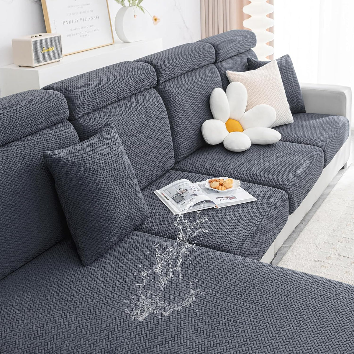 Smiry Waterproof Couch Cushion Covers, Non Slip Seat Cushion Covers
