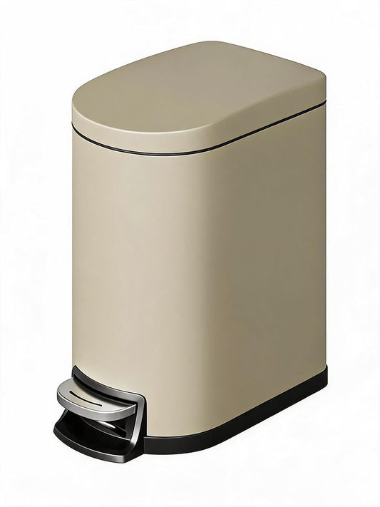 Slim Stainless Steel Trash Can 1.6 Gallon/6L - Step-On Pedal - Soft Close Lid - Removable Inner Bucket - Odor Control - Waterproof & Rustproof - Space-Saving Bin for Bathroom, Bedroom, Office - Beige