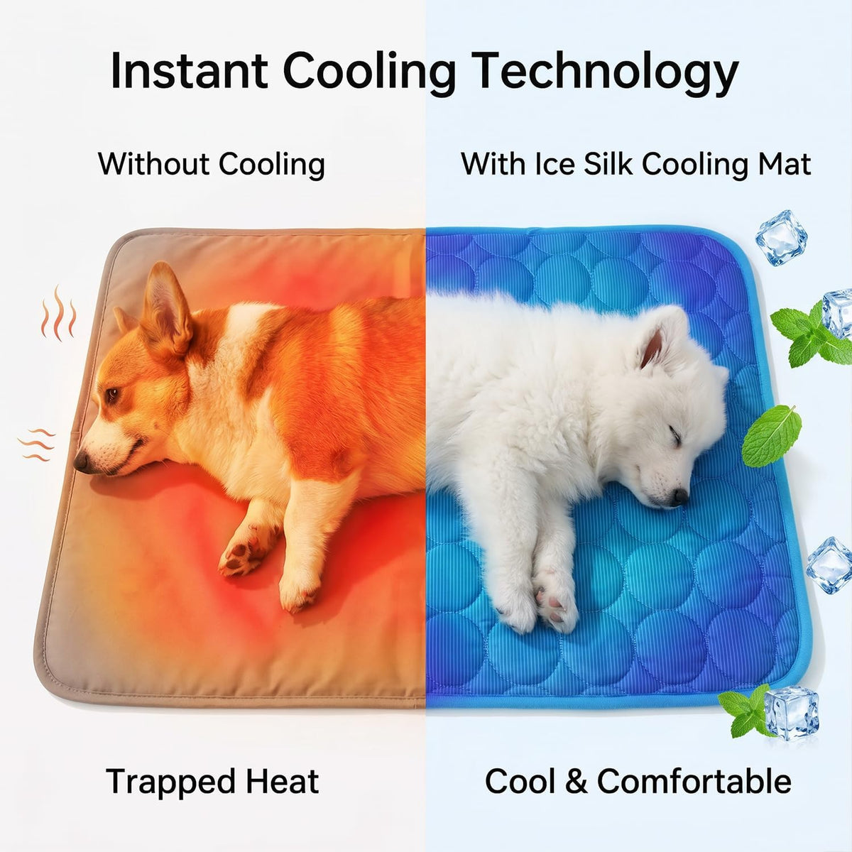 Cooling Mat for Dogs, Self-Cooling Ice Silk Dog Mat, Portable Washable Non-Slip Pet Cooling Pad for Indoor & Outdoor Summer Use, Breathable Dog Cooling Blanket for Large & Small Dogs (Blue, X-Large)