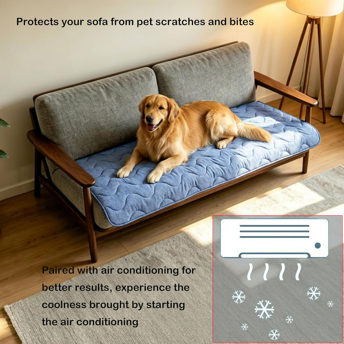 Dog Cooling Mat for Large Dogs & Cats, 55 X 39 in Washable Pet Cooling Pad, Double-Sided Soft Mat with Waterproof Reverse Side, No Gel, Water or Electricity, for Crate, Sofa, Floor & Car (Blue, XL)