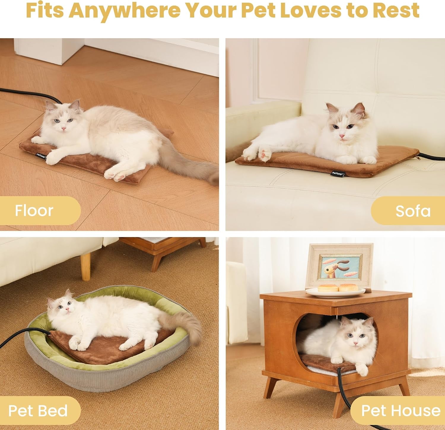 Pet Heating Pad for Cats Dogs Indoor & Sheltered Outdoor Waterproof Heated Cat Bed Heated Dog Bed Chew Resistant Cord Constant Temperature Brown 16 X 13 Inch
