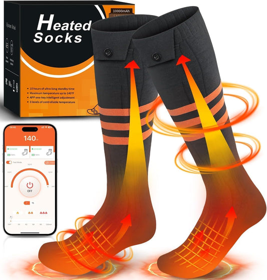 Heated Socks for Men Women with APP Control, 10000Mah Total Upgraded Rechargeable Electric Socks up to 10 Hours, Washable Winter Foot Warmer Socks for Outdoor Camping Skiing Hunting Hiking