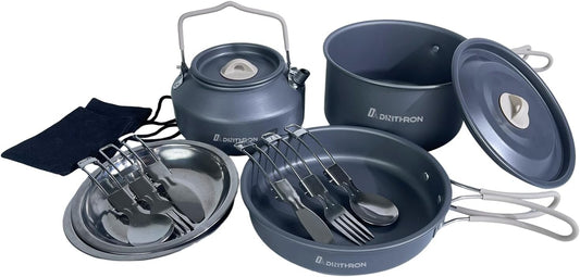 13-Piece Camping Cookware Set for 2, 2 L Pot & 1.1 L Kettle