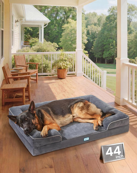 Ohgeni Orthopedic Dog Bed Couch Big Cat Sofa for Extra Large Sized Pets with Memory Foam, Machine-Washable Waterproof Removable Cover, Soft Comfortable Fabric, 44-Inch (Gray)