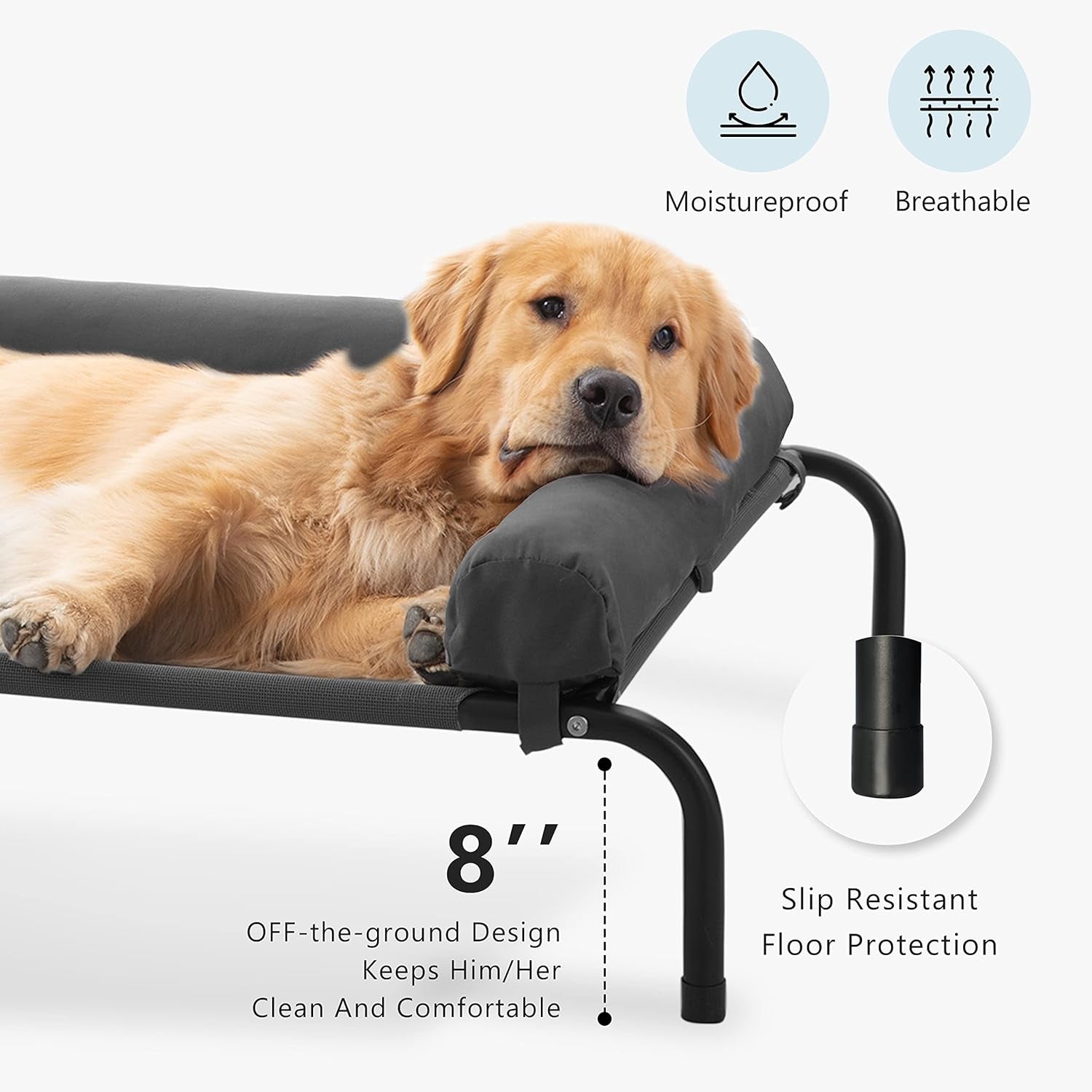 WESTERN HOME Cooling Elevated Dog Bed for Large Dogs, Portable Indoor & Outdoor Raised Dog Bed with Breathable Mesh, Chew Proof Pet Hammock Cots with Removable and Waterproof Bolsters