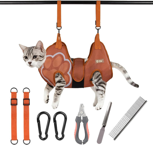 Paws N' Cradle Dog Grooming Hammock Harness for Dogs & Cats - Complete Kit with Adjustable Fittings, Hair Comb, Nail Clipper, Nail File, Hook and Loop Strap, Adjustable Straps & Snap Hooks (XS)