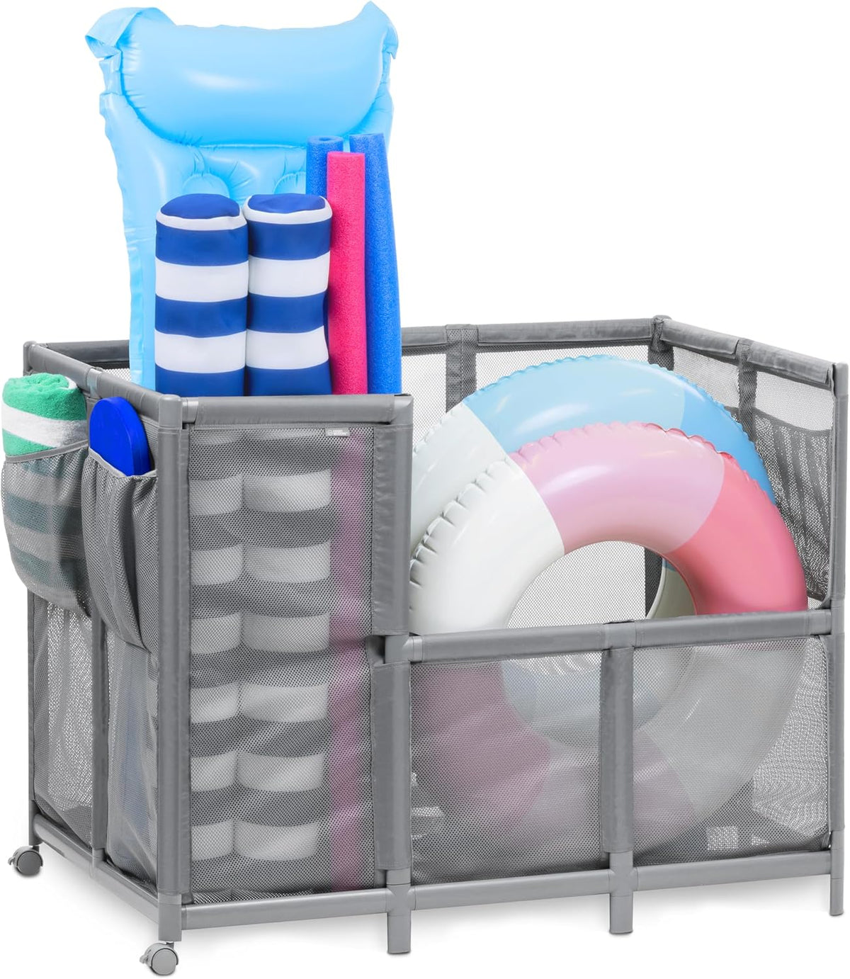 Coast Modern Pool Organizer for Floats and Toys - Extra Large Mesh Pool Storage Bin for Outdoors - Gray