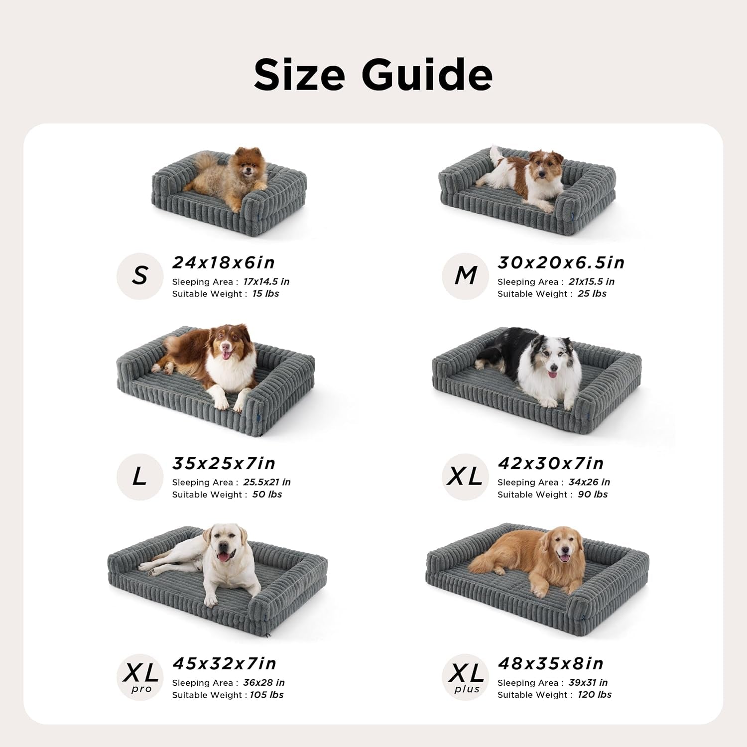 Bedsure Comfyfleece™ Orthopedic Dog Beds Large Sized Dog, Waterproof Memory Foam Pet Couch Sofa with Sides, Non-Slip Bottom and Egg-Crate Foam Large Pet Bed with Washable Corduroy Cover, Grey