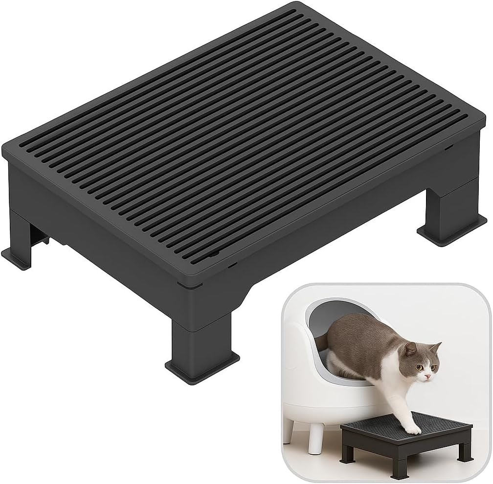 Cat Litter Box Step Ramp – Adjustable 3.5" & 6", Large 16.5"X12.6" Non-Slip Litter Trapper Platform Reduces Tracking, Fits Automatic Litter Boxes, for Kittens & Senior Cats