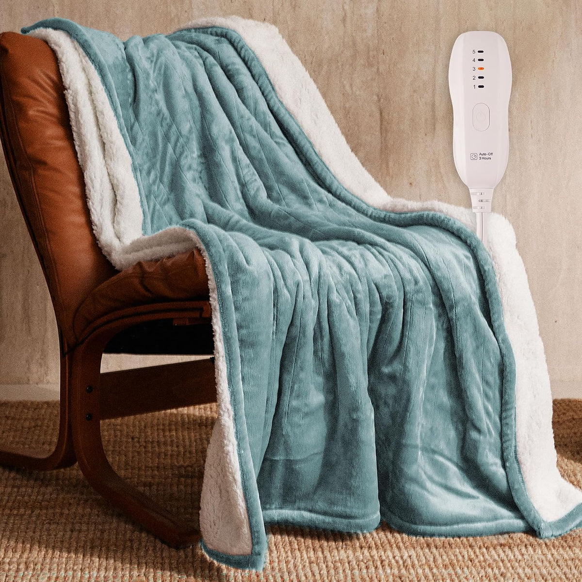 JET'S HOME Heated Blanket 50"X60", 5 Heat Levels Electric Blanket, Blue