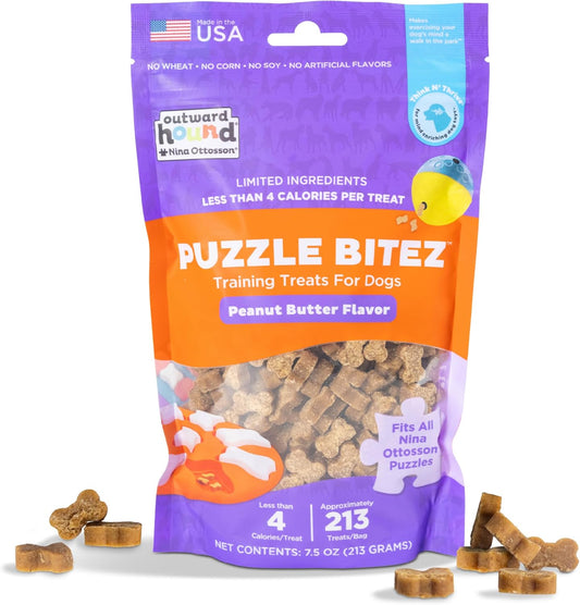 Outward Hound Nina Ottosson Puzzle Bitez Dog Treats, Peanut Butter, 7.5 Oz