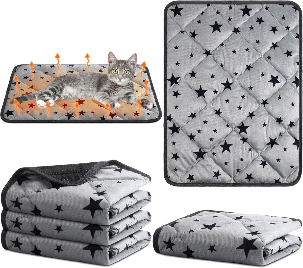 Namalu 4 Pack Self Warming Cat Bed Self Heating Cat Mat Star Pattern Soft Dog Crate Pad Thermal Pet Mat anti Slip Kennel Dog Washable Warming Bed for Outdoor Indoor(18 X 24 Inch,Gray)