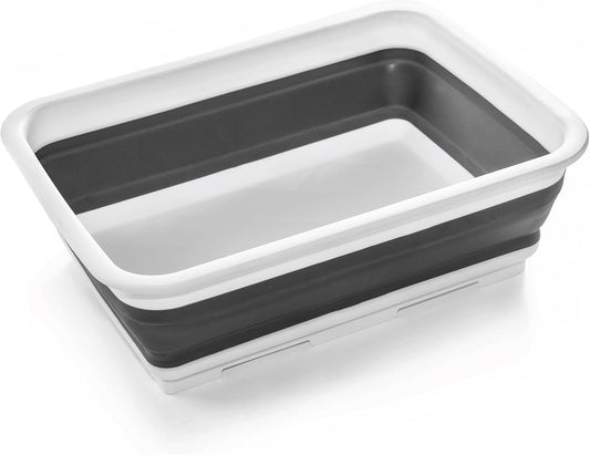BINO Collapsible Wash Basin - White | Portable Dish Tub | Kitchen | Camping | Sink | Home Essentials | Baby Travel | Folding Dish Pan for Maximum Space Saving