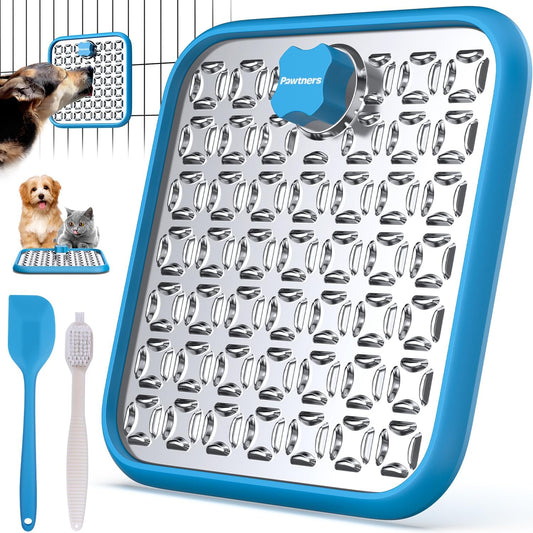 Pawtners Stainless Steel Lick Mat for Dogs & Cats, 1 Pack, Blue