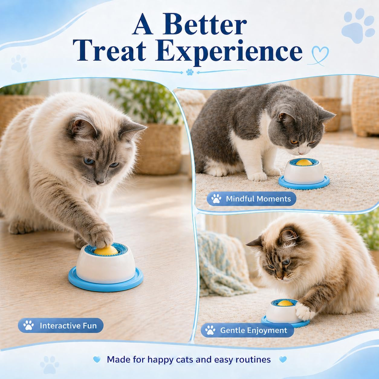 Cat Lick Bowl, Interactive Cat Slow Feeder Bowl & Lick Mat for Cats, Textured Lick Ring with Center Dome, Cat Enrichment Toy for Treat Paste, Puree, Yogurt, Wet Food, Stable Base, Blue