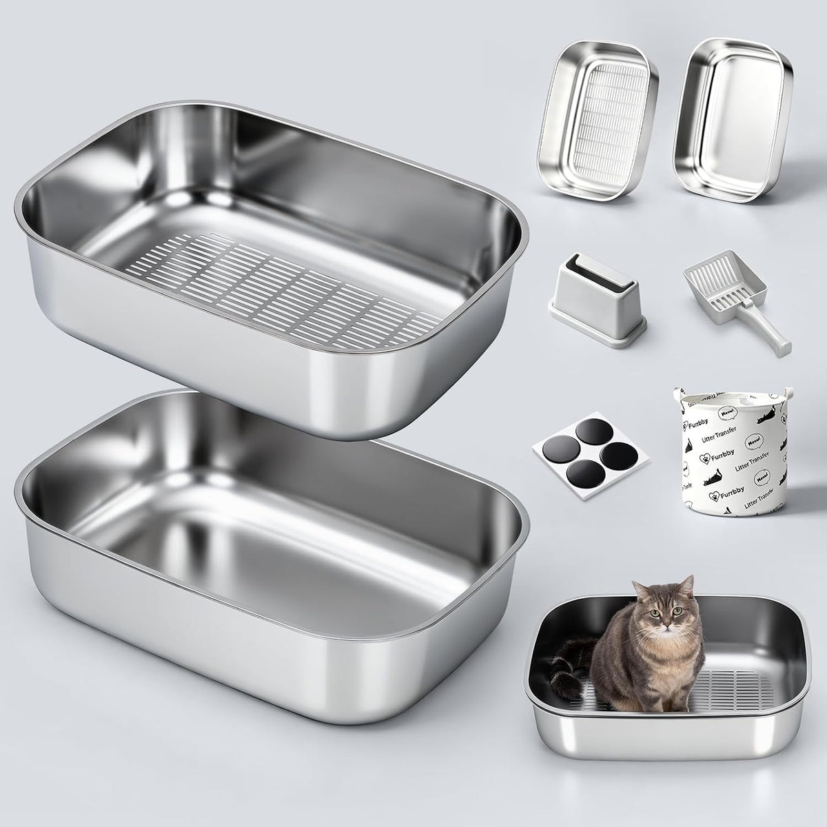 Stainless Steel Sifting Litter Box with Lid