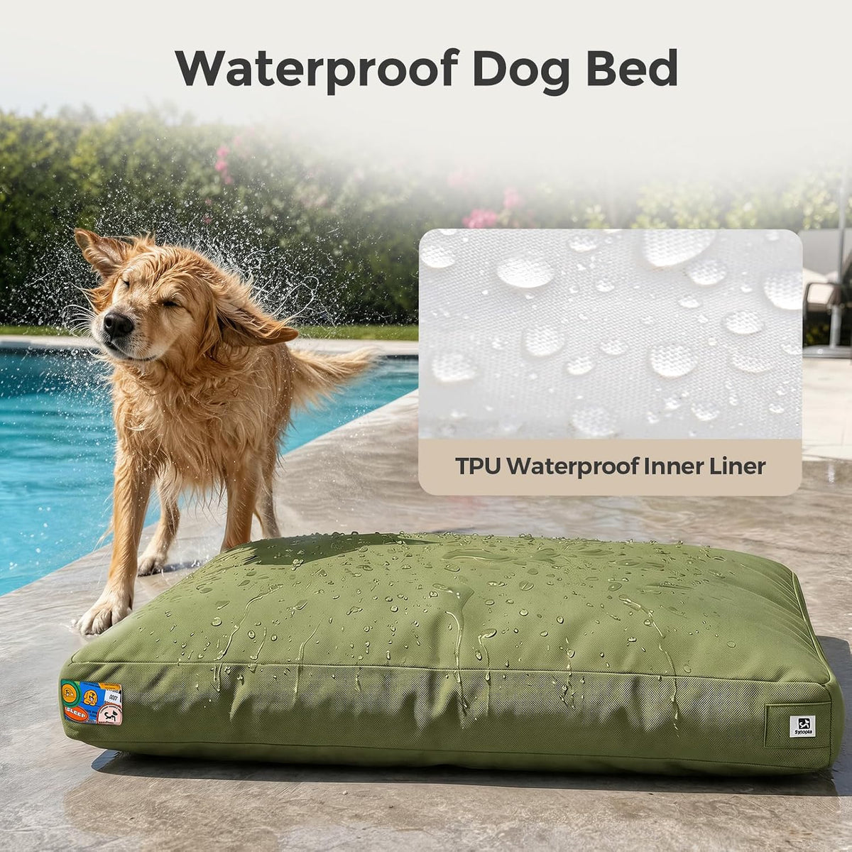 Sytopia 36 Inch Canvas Indestructible Dog Bed for Aggressive Chewers, Durable Chew Proof Dog Bed with Waterproof Machine Washable Removable Cover, Indoor Patio Pet Pad for Crate, Green