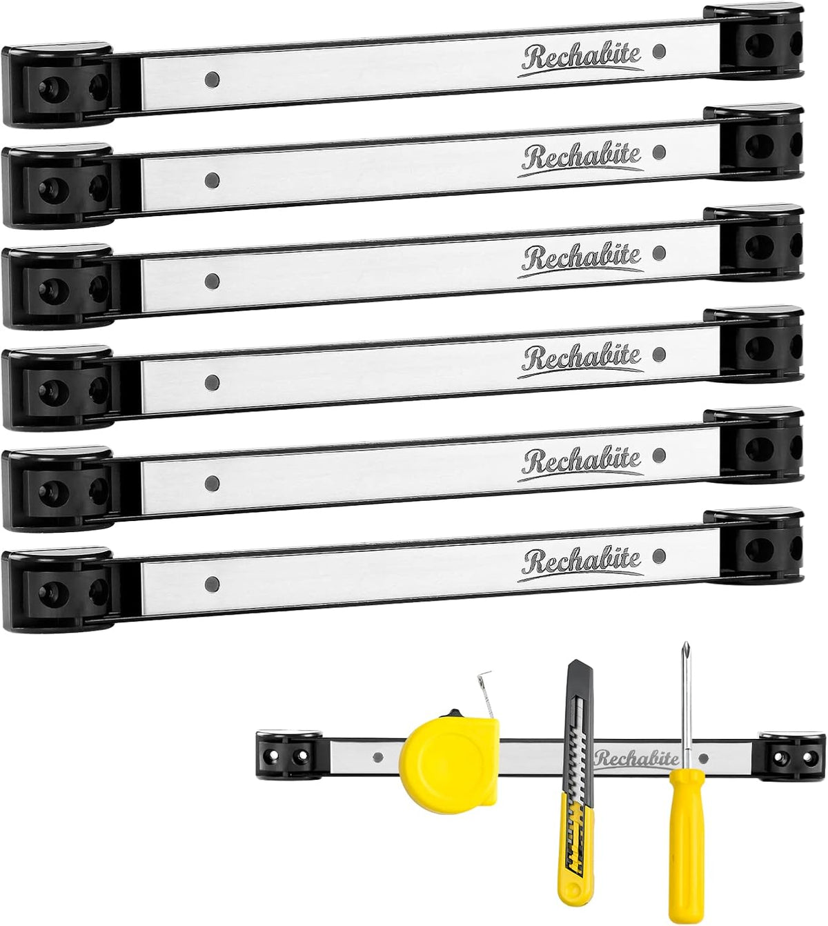 6 Pieces 12" Magnetic Tool Holder Strip, Stainless Steel Surface Tool Magnet Bar, Metal Tool Organizer Rack for Garage Organization, Easy to Install in Workshop, Mounting Screws Included